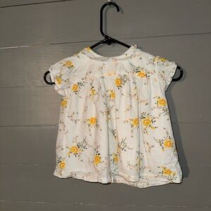 White and Yellow Floral Blouse with Ruffled Cap Sleeves